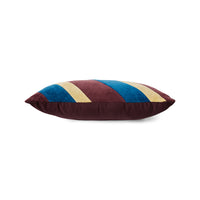 maroon, blue and yellow striped velvet lumbar pillow