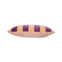 velvet lumbar pillow with peach, pink and purple stripes 