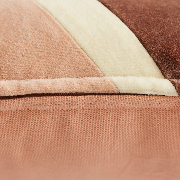 detail rose pink tones striped velvet lumbar pillow