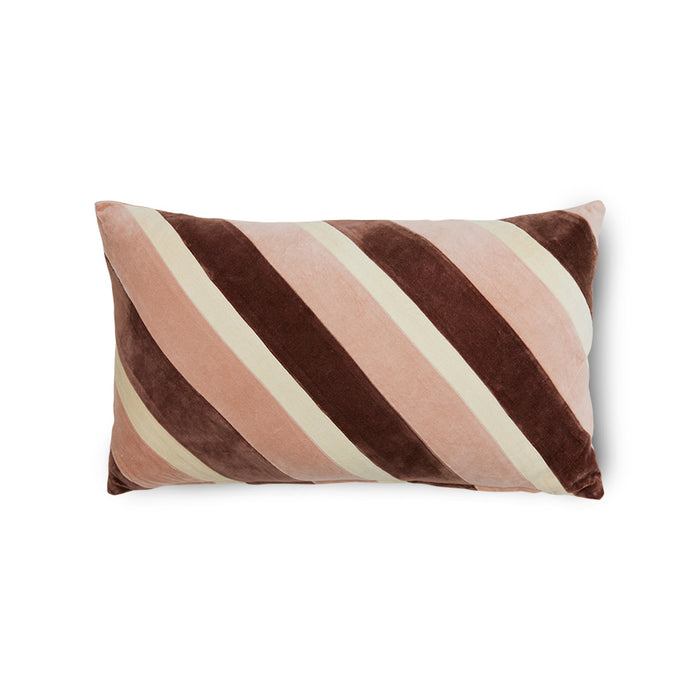 rose pink tones striped velvet lumbar pillow