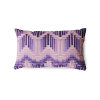 double sided lumbar pillow with retro print in purple peach and brown