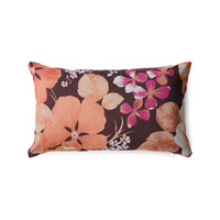 double sided lumbar pillow with retro print in purple peach and brown