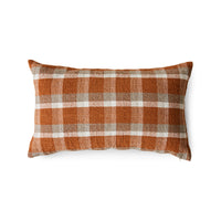 brown gray and white checkered lumbar pillow