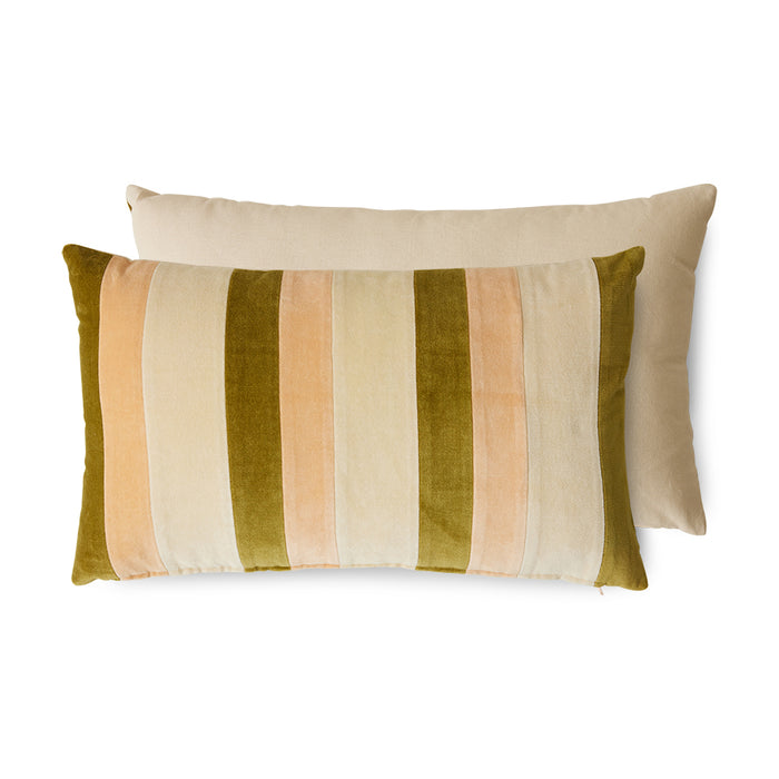 green each and cream striped velvet lumbar pillow