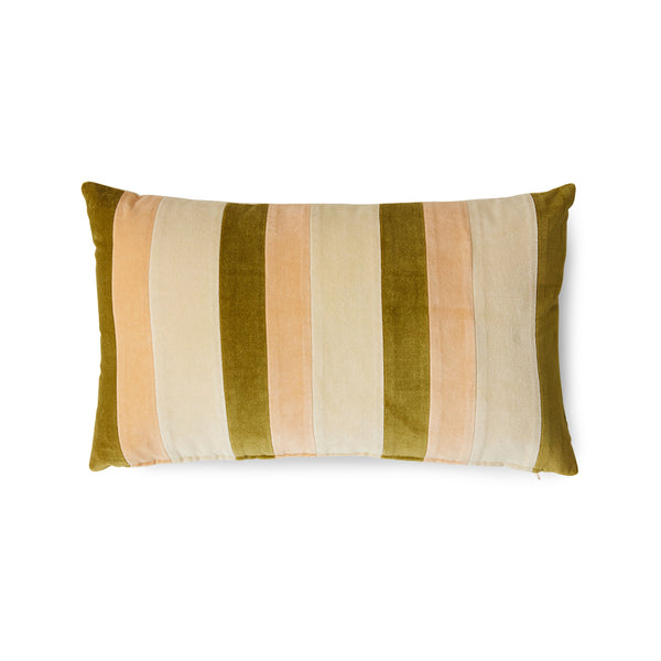 green each and cream striped velvet lumbar pillow