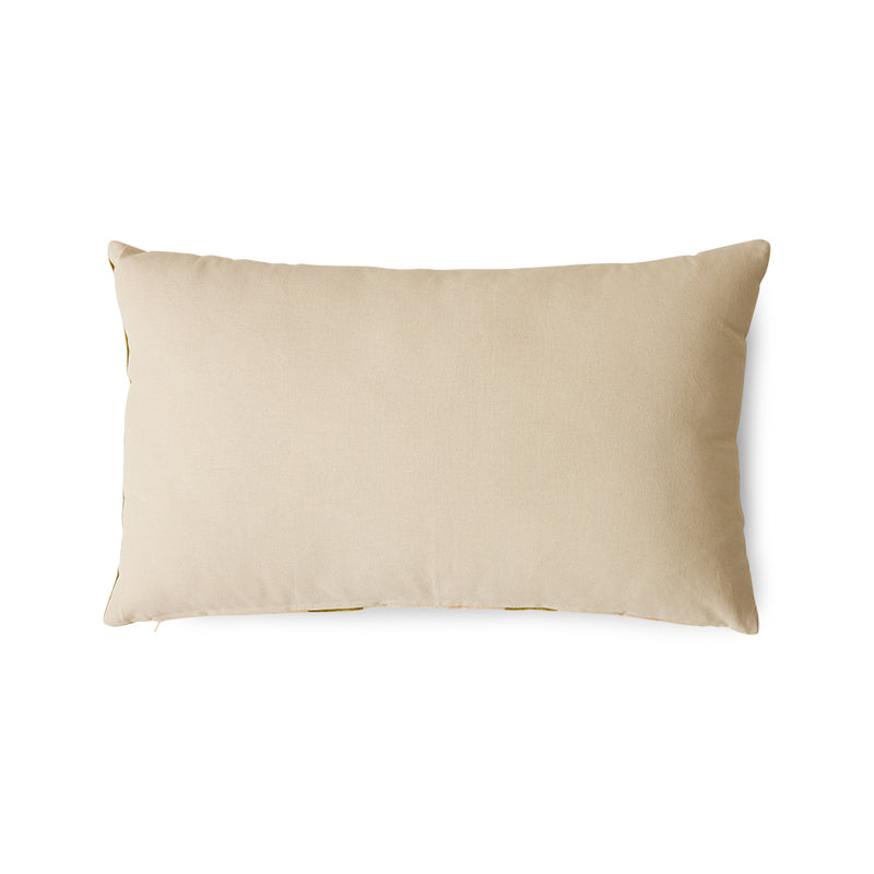 back of green each and cream striped velvet lumbar pillow