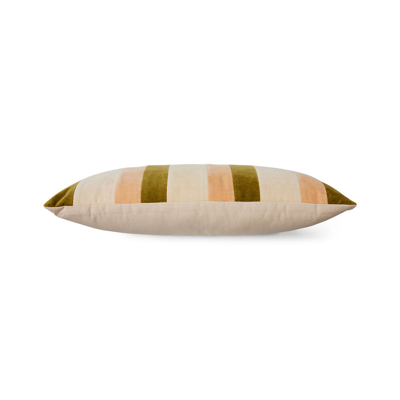 green each and cream striped velvet lumbar pillow