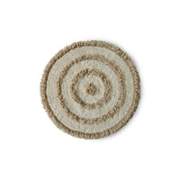 round bath mat with high and low pile and cream and beige color