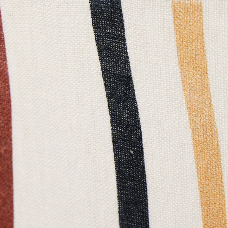 detail of cone lamp ceramic base linen shade with colored stripes