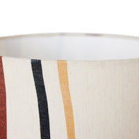 detail of cone lamp ceramic base linen shade with colored stripes