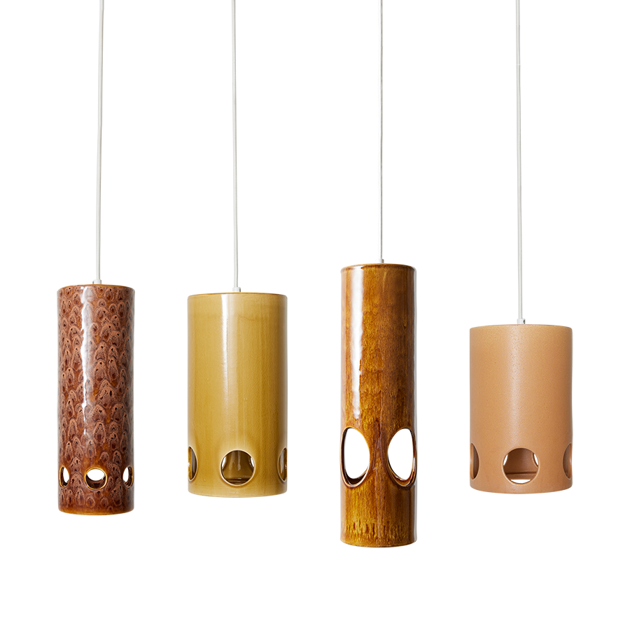 4 different color ceramic pendant light in retro style with white wiring