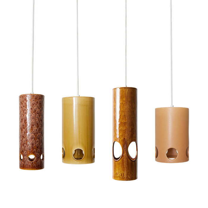 4 different color ceramic pendant light in retro style with white wiring
