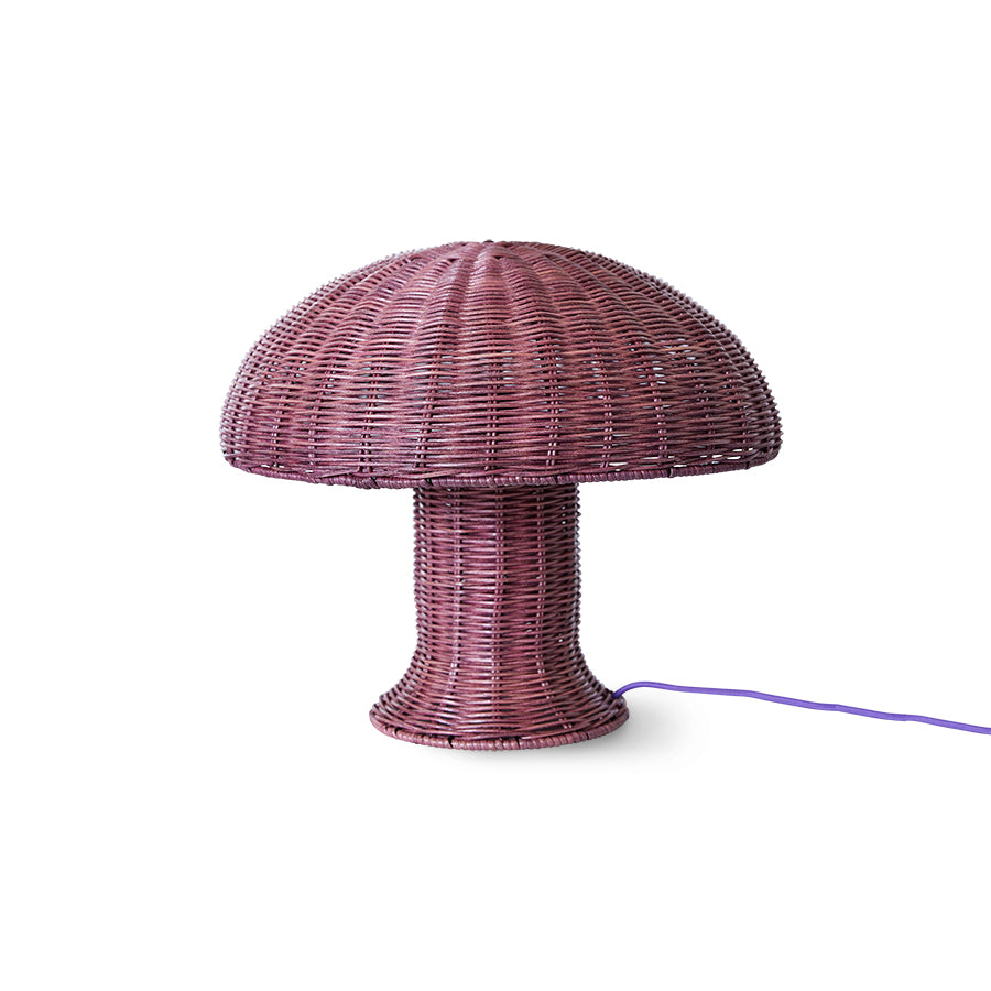 purple table lamp made from rattan