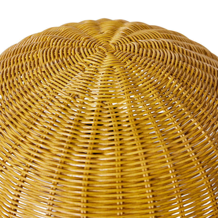 mustard yellow table lamp made from rattan