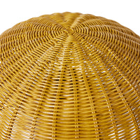 mustard yellow table lamp made from rattan