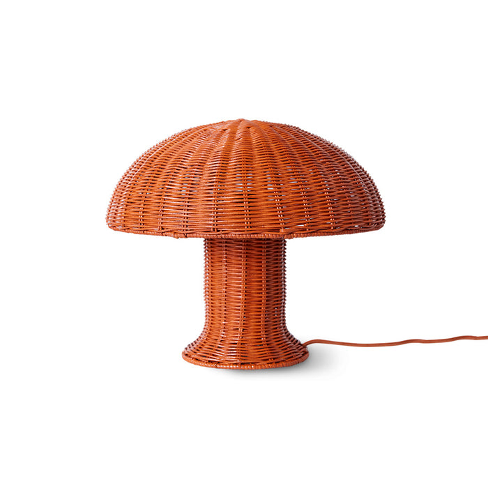 coral colored retro style rattan table lamp