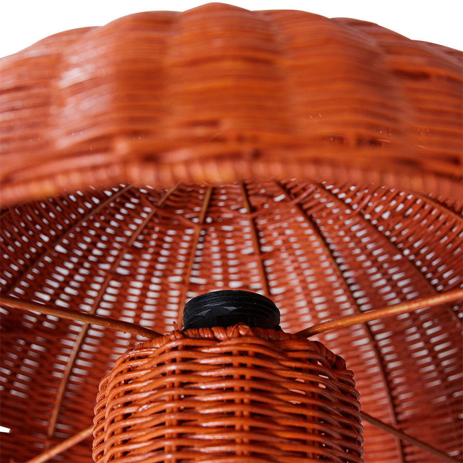 coral colored retro style rattan table lamp