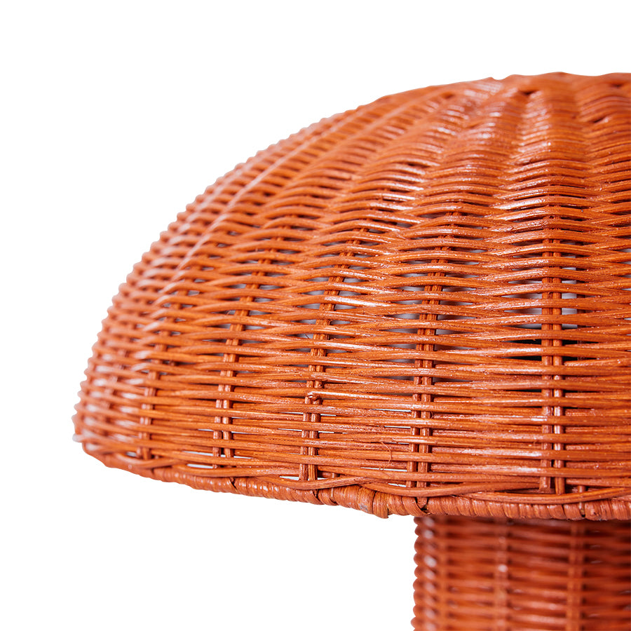 coral colored retro style rattan table lamp