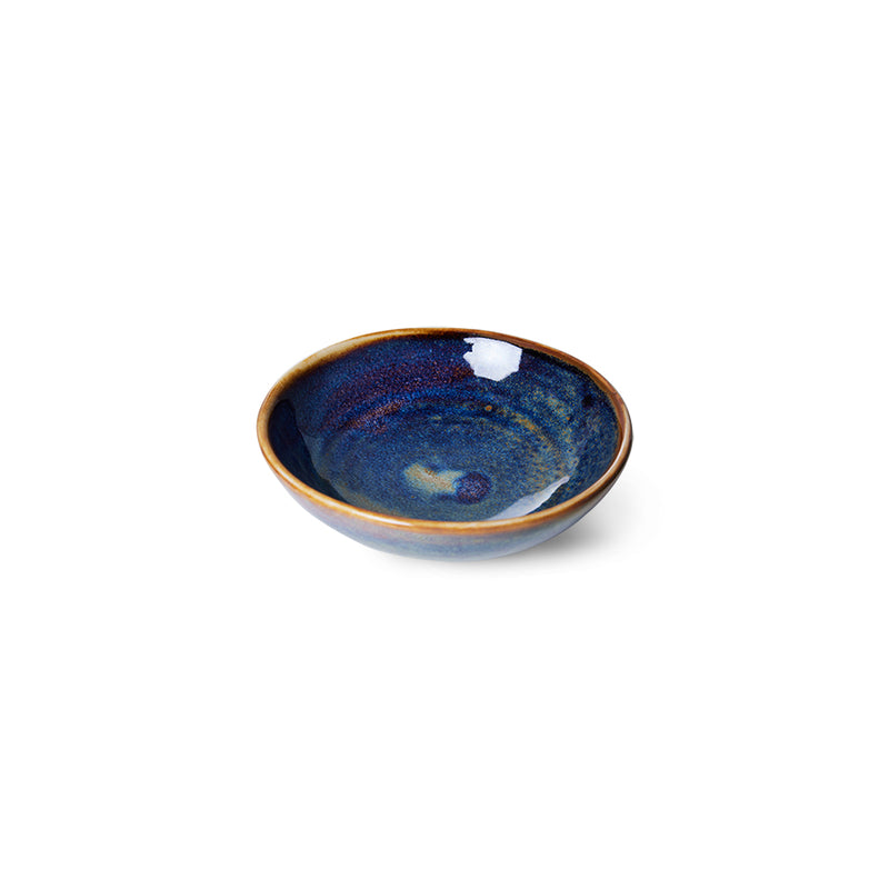 small rustic blue colored flat bowl