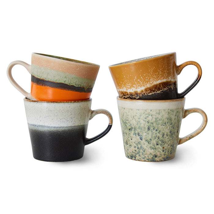 retro style multi colored cappuccino mugs with ear