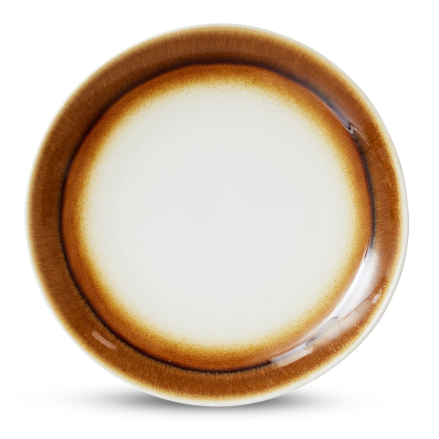 brown and cream stoneware retro style dinner plate