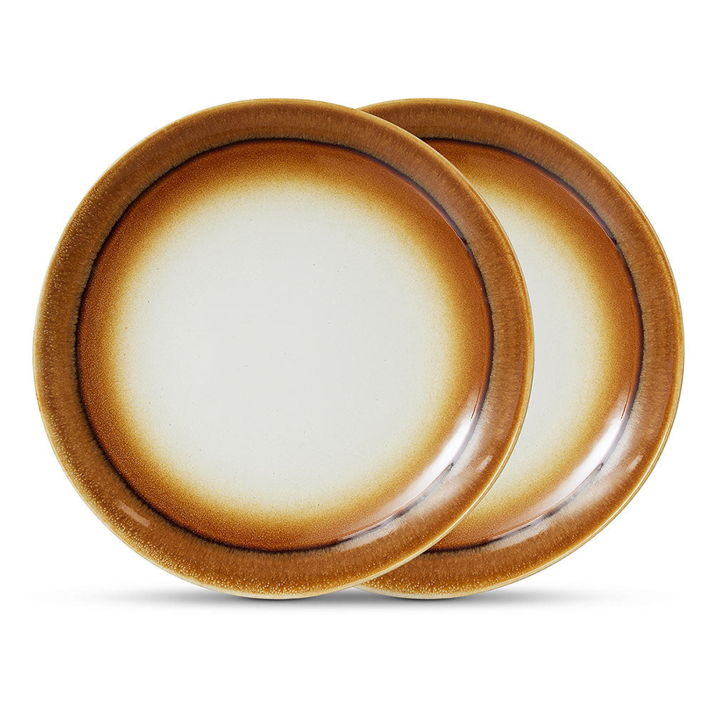 brown and cream stoneware retro style dinner plate