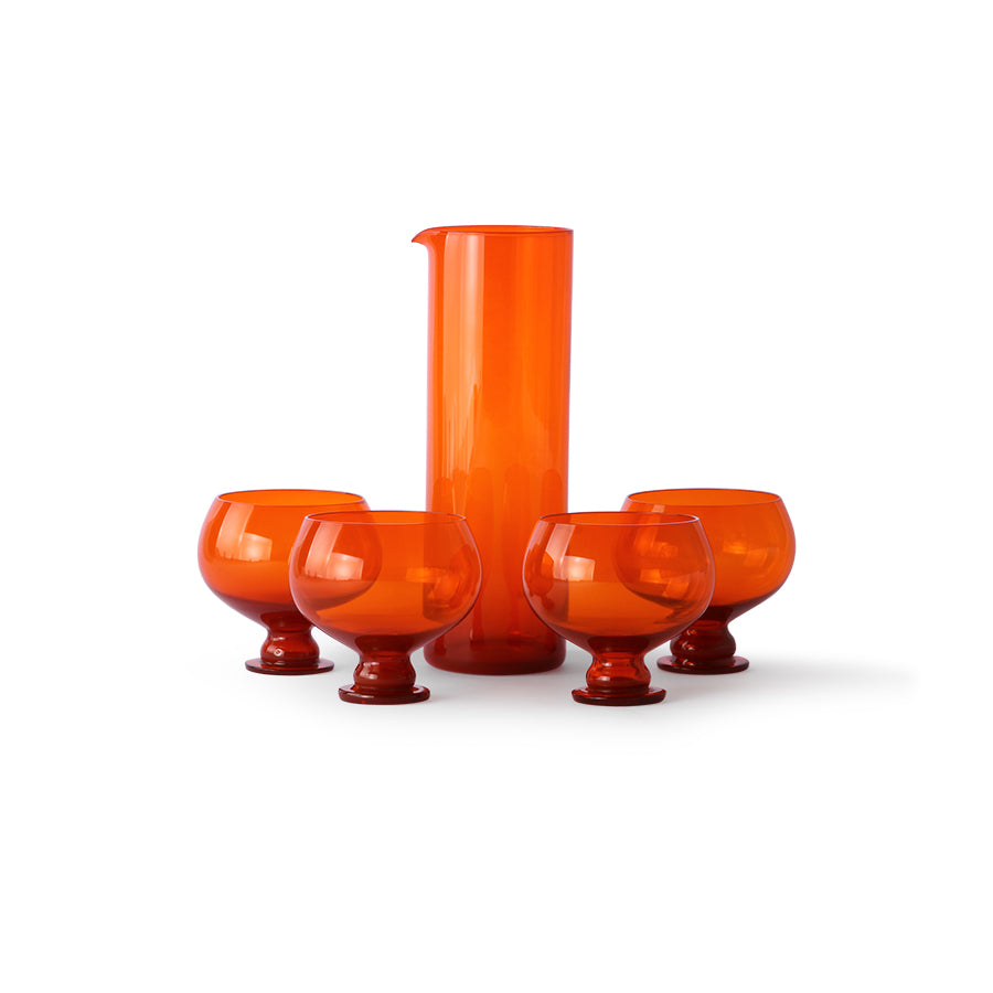 retro style orange carafe and 4 glasses