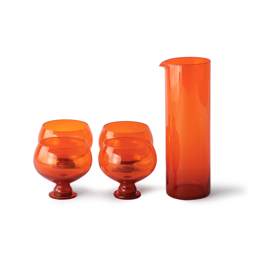 retro style orange carafe and 4 glasses