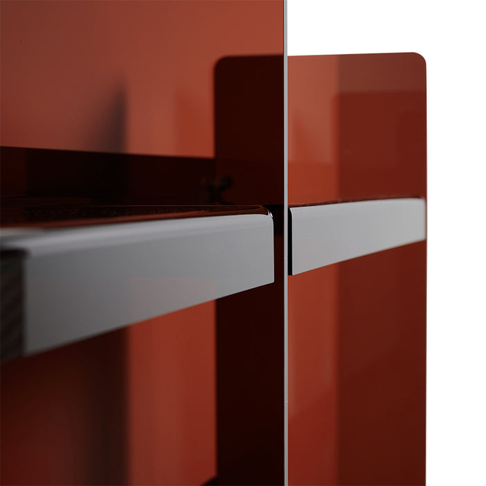 detail of smokey brown acrylic open shelving unit