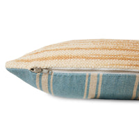 double sided hand woven pillow in soft blue and light brown