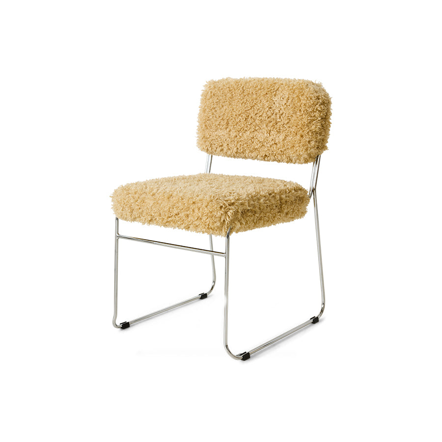Chair with beige cushioned seat and backrest on a white background