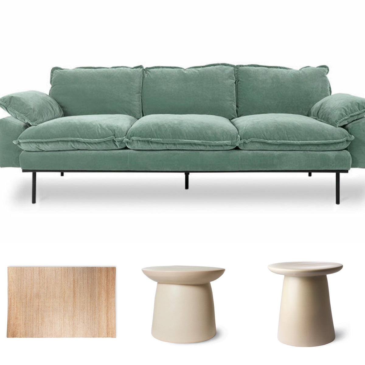 BUNDLE with FREE SHIPPING: Sofa, rug & 2 accent tables
