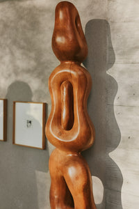 teak wooden tall organic shape artwork totem