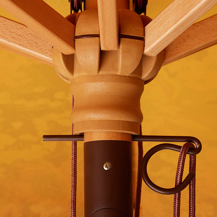 detail of wooden parasol mechanism