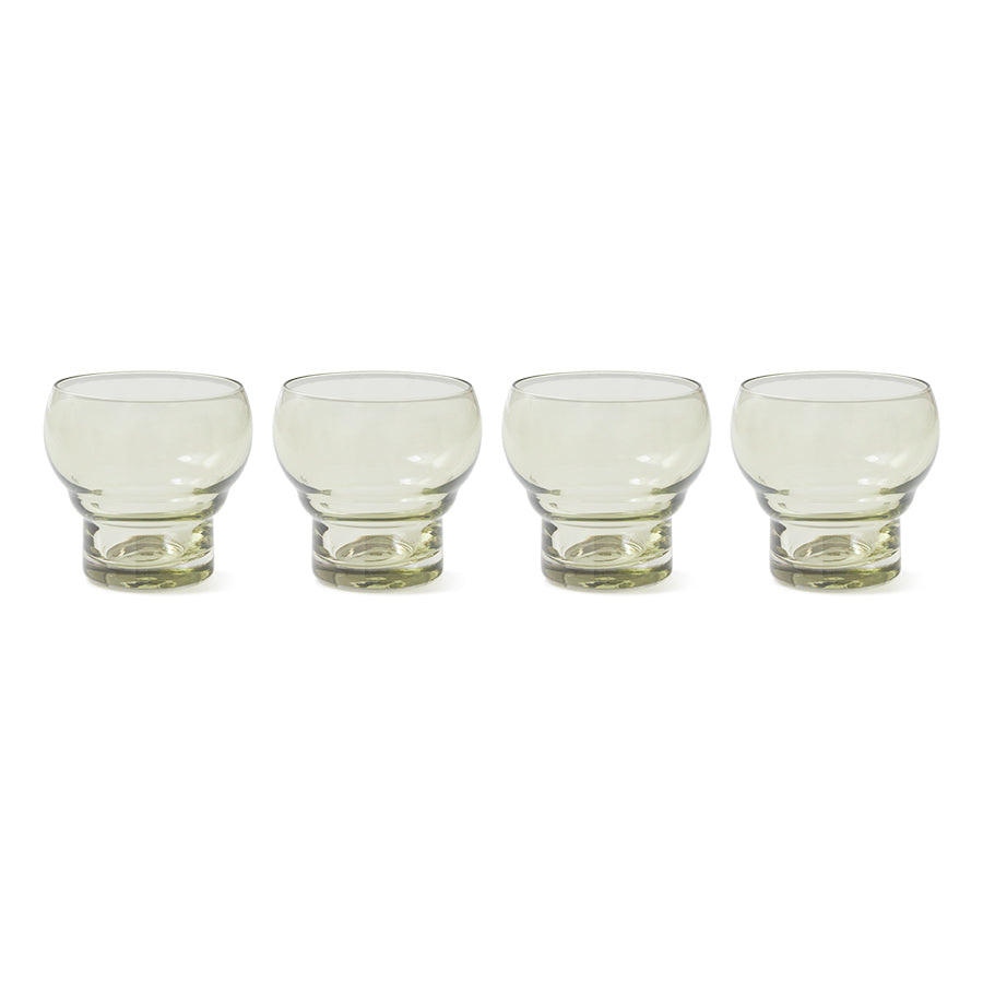 green colored set of 4 retro style bulb glasses