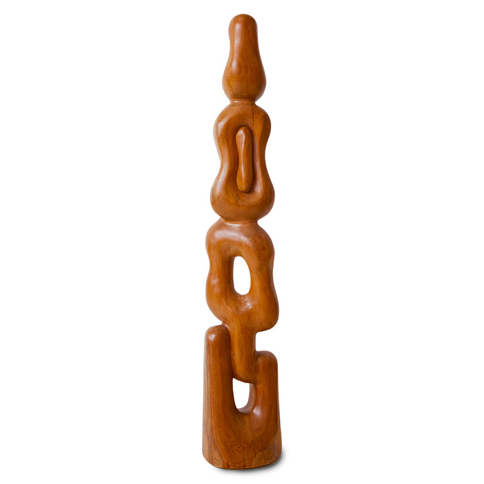 teak wooden tall organic shape artwork totem 