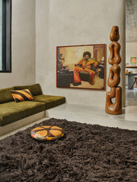 teak wooden tall organic shape artwork totem in living roommmmm