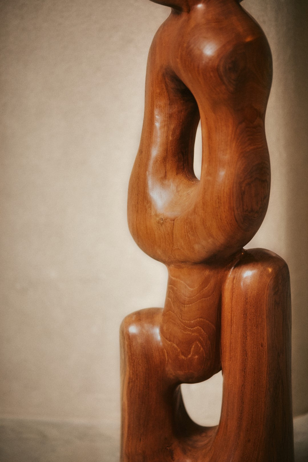 teak wooden tall organic shape artwork totem