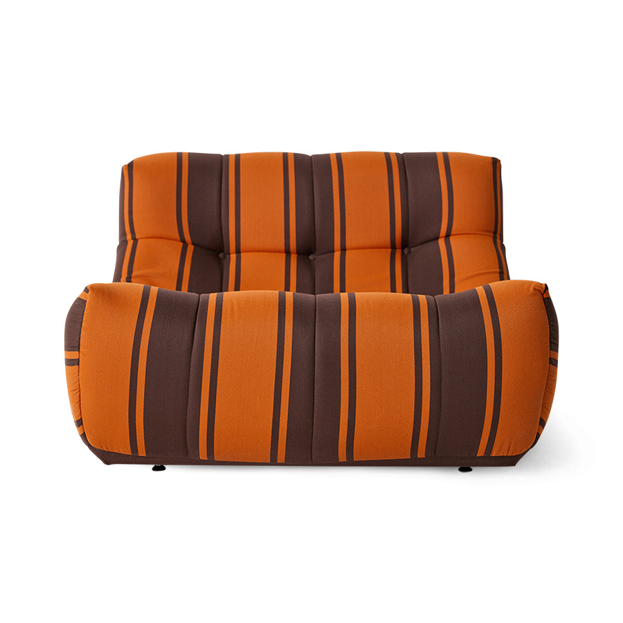 brown and orange striped outdoor lounge chair