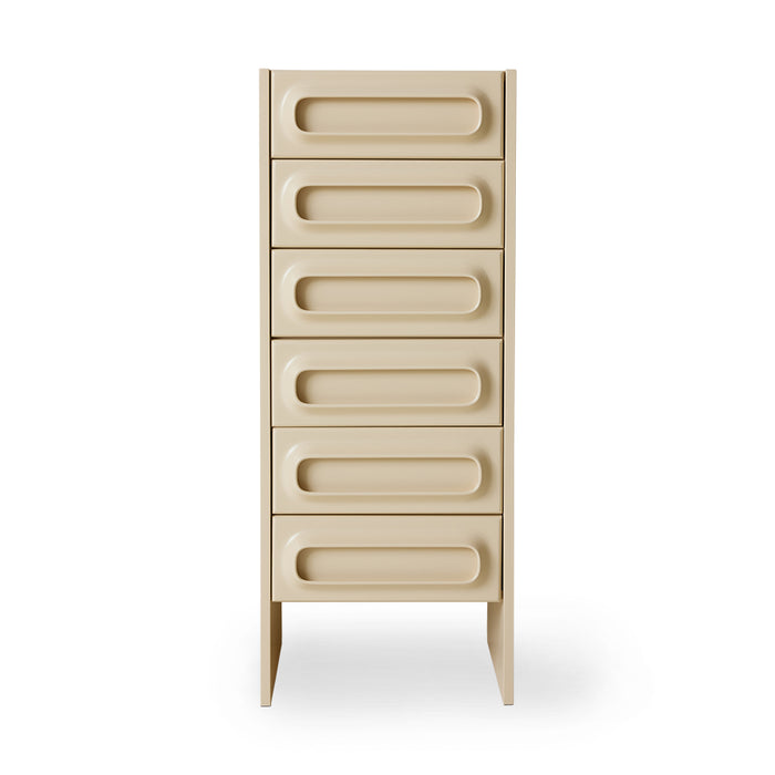 cream colored space age chest of drawers