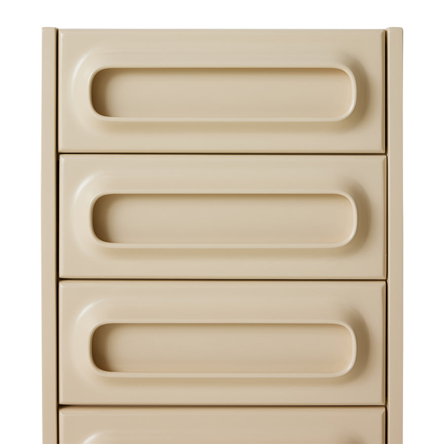 cream colored space age chest of drawers