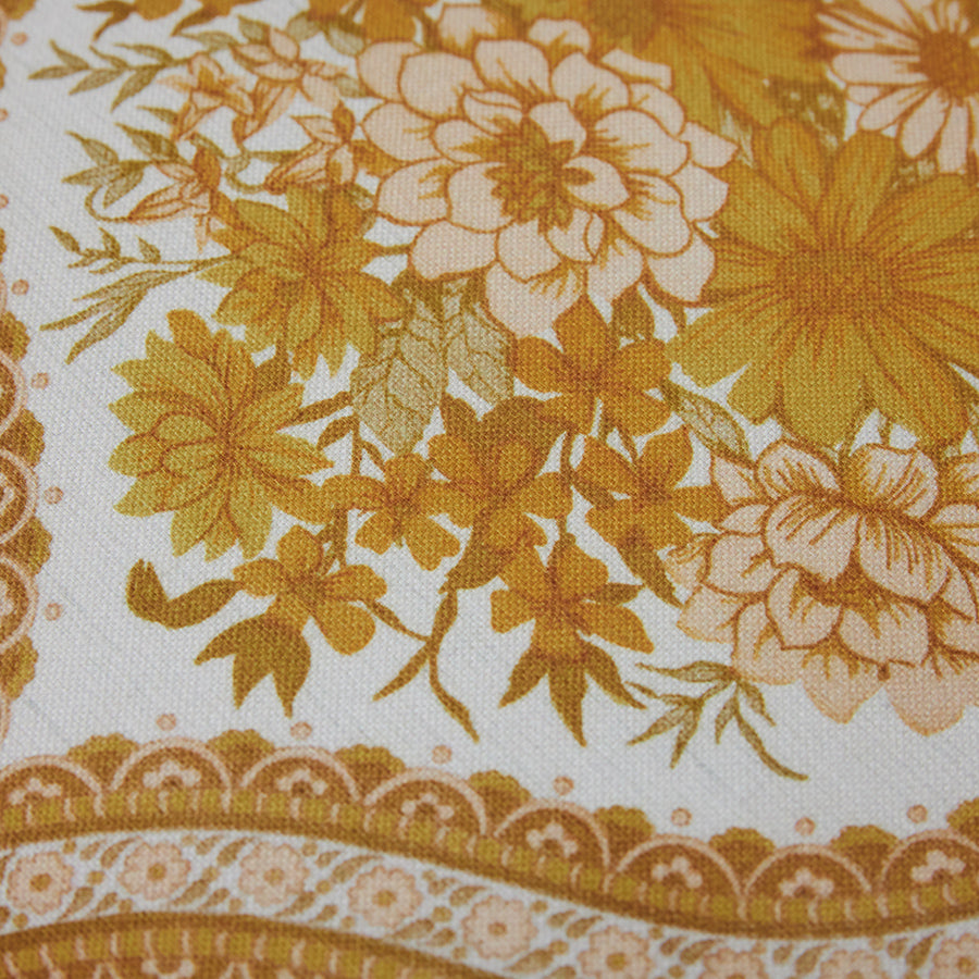 fabric sample yellow and off white flower design