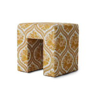 footstool with yellow and off white retro style fabric