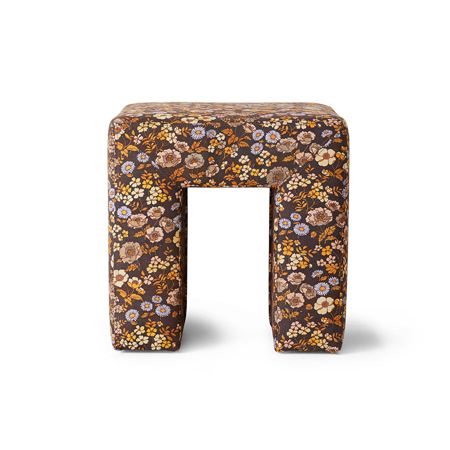 ottoman stool brown flower fabric