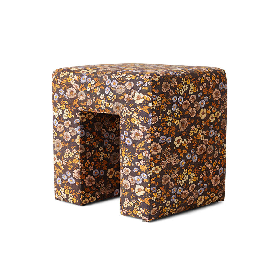 ottoman stool brown flower fabric