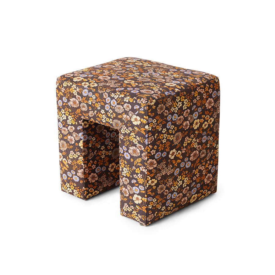 ottoman stool brown flower fabric