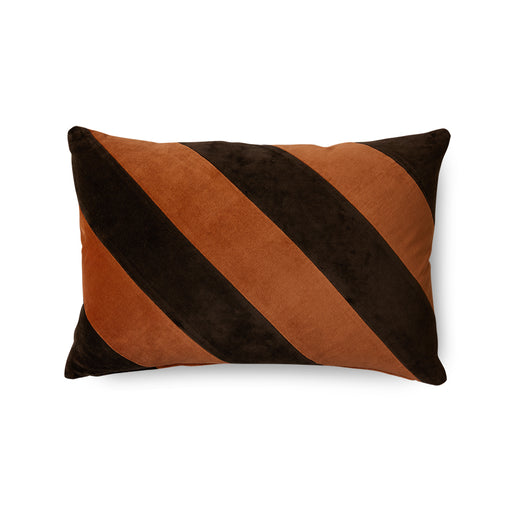 dark brown and orange striped velvet lumbar pillow