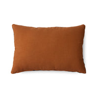 backside ofdark brown and orange striped velvet lumbar pillow 