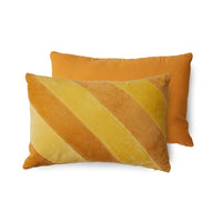 orange and yellow diagonal striped velvet lumbar pillow