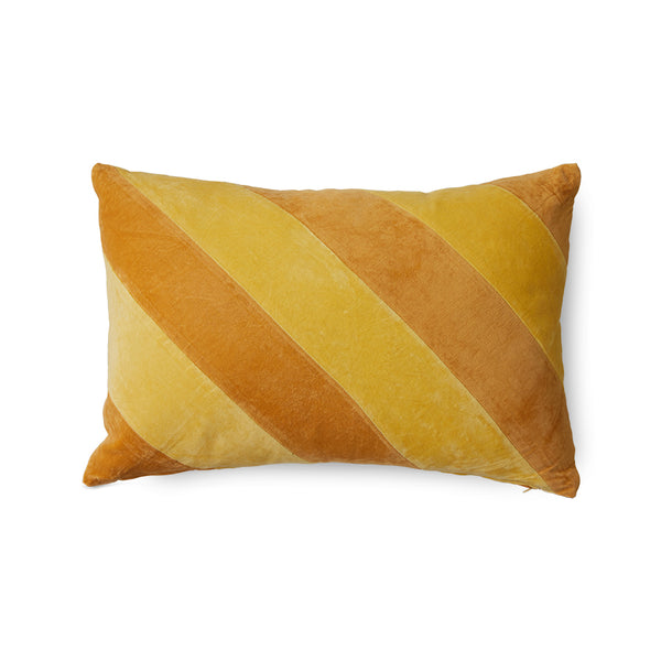 orange and yellow diagonal striped velvet lumbar pillow